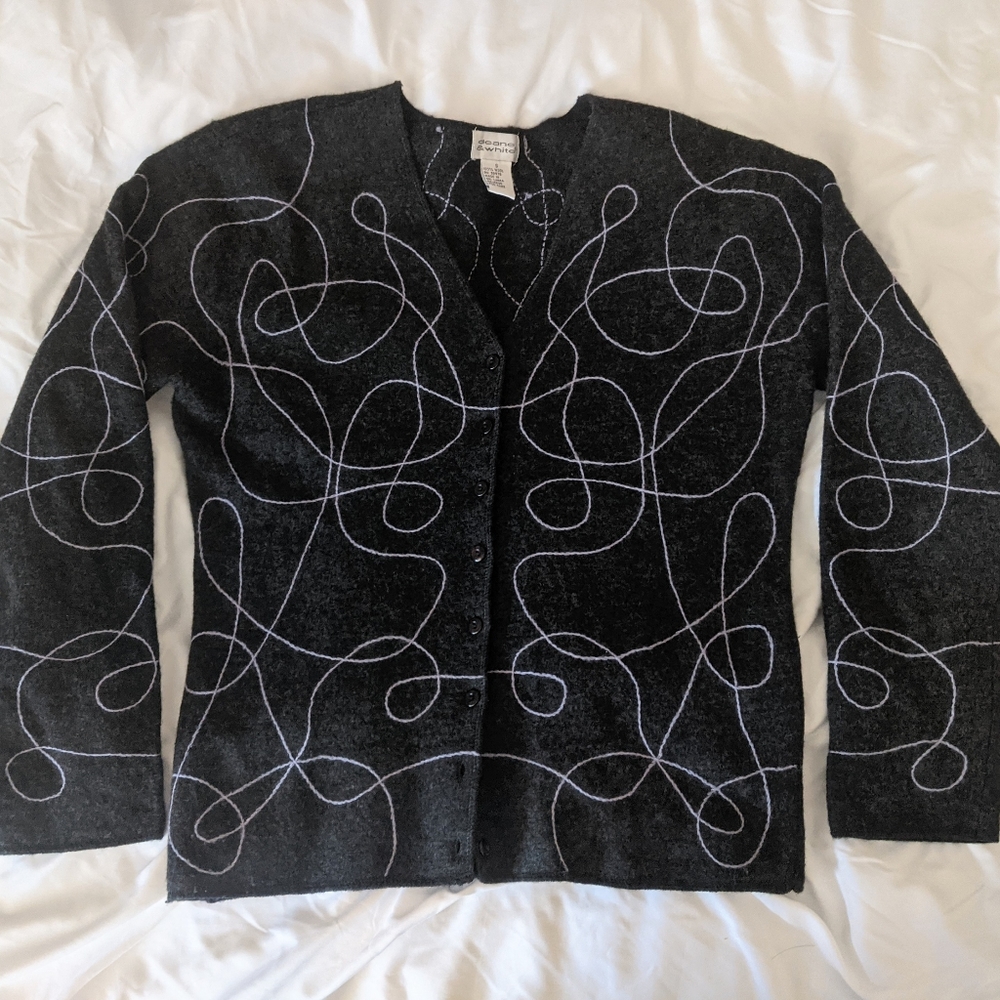Deane & White 100% Wool Embroidered Felted Cardigan with Squiggle Design